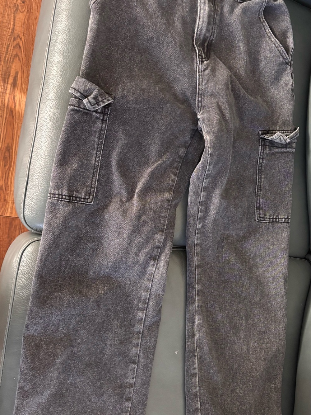 Kids Washed Black Cargo Jeans - Casual Utility